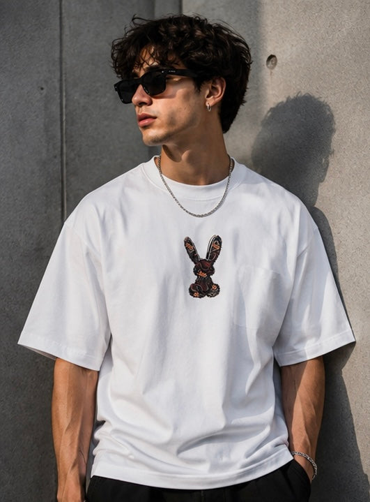 NEVER BE MY RIVAL Graphic oversized T-shirt- white