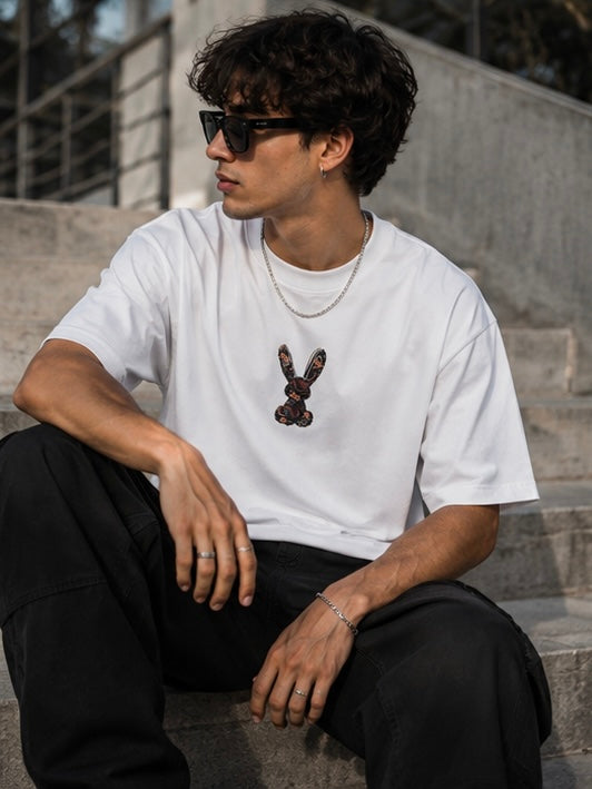 NEVER BE MY RIVAL Graphic oversized T-shirt- white