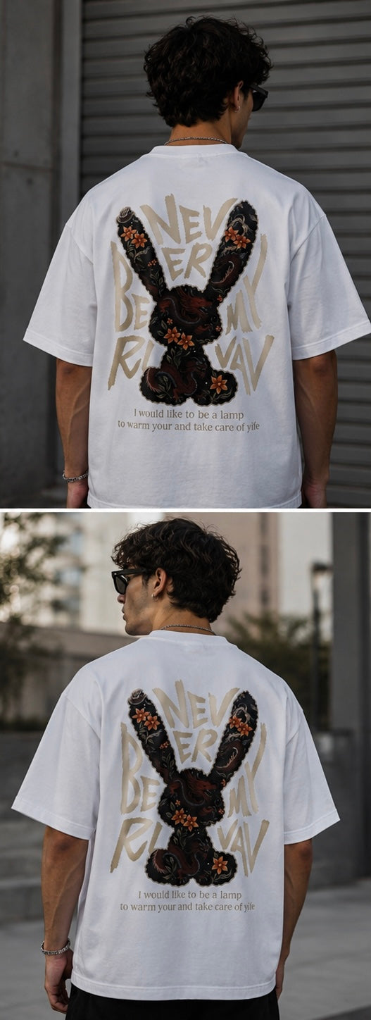 NEVER BE MY RIVAL Graphic oversized T-shirt- white
