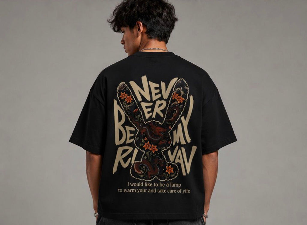 NEVER BE MY RIVAL Graphic Oversized T-Shirt – Black