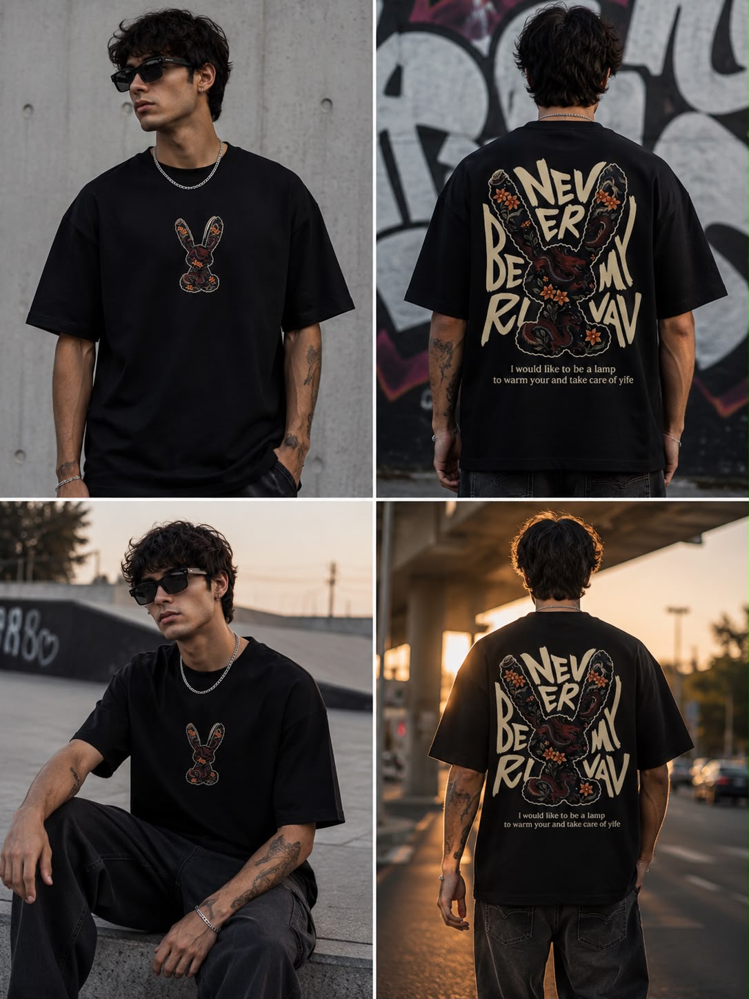 NEVER BE MY RIVAL Graphic Oversized T-Shirt – Black
